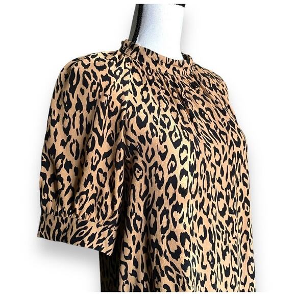 Anthropologie Animal Print Midi Dress Fits Sz XS/S Puff Sleeve Contemporary - Picture 4 of 13